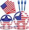 96 Pcs 4th of July Party Plates Napkins Tableware Set Memorial Day Supplies Disposable Dinnerware Patriotic Freedom Stars Party Decoration Favors for Independence Day 250th Anniversary, 24 Guest